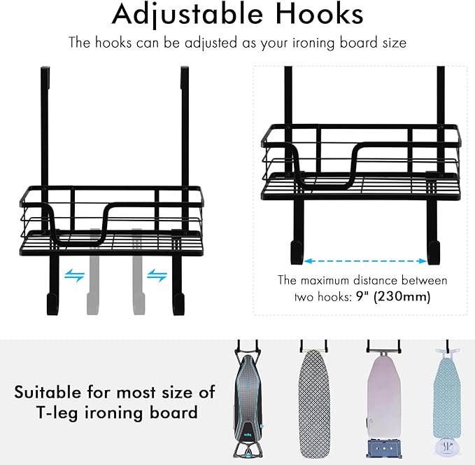 KES Over The Door Ironing Board Holder Door Mount T Shape Ironing Board Hanger Iron Holder Fit for 1 3/4 Doors Matte Black, HIR500B-BK