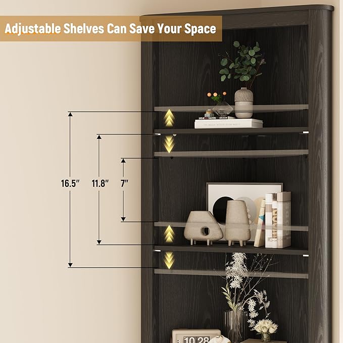 69" Tall Corner Shelf with Doors, 7-Tier Corner Storage Cabinet with Doors, Space Saver Shelf for Bathroom, Bathroom Floor Cabinet for Living Room Kitchen, Hallway