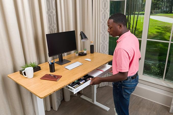 PERFECT POSTURE Under Desk Storage Drawer With Lock – Slim Pen & Pencil Drawer for Regular & Sit-Stand Standing Desks, White (33” x 7.5”)