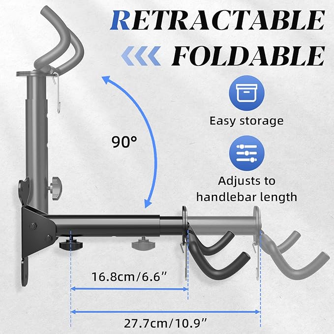 Goovilla Bike Wall Mount Hanger Adjustable - Space Saving Horizontal Bicycle Rack for Mountain/Road/Hybrid Bikes | Secure Home Garage Storage with Easy Installation | 1-Pack Cycling Holder Hook,Black
