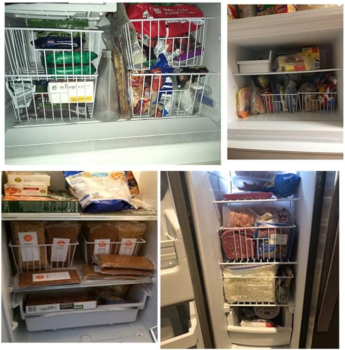 16inch Upright Freezer Organizer Baskets for 13-14,16-21 cu.ft Standup Freezer, Settle freezer chaos and reduce food waste effectively, Durable, Fully Use Space, Improve Air Circulate, White, 4pcs