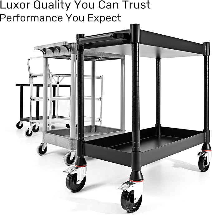 MightyHaul 18" Heavy-Duty Utility Cart with 2 Reversible Shelves, 1,200 lb Capacity, Heavy-Duty Casters for Industrial Use