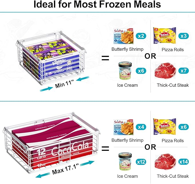 iSPECLE Freezer Organizer Bins - Fit 10 to 20 Cu.FT Deep Freezer, 4 Pack Large Expandable Stackable Chest Freezer Organizer Sort Frozen Food and Easily Get with Handle, Improve Air Circulation, White