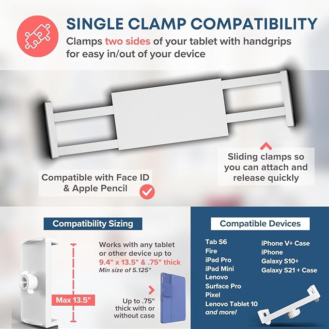 LEVO Gooseneck Tablet Floor Stand with Casters – Rolling Adjustable iPad Mount with Wheels, Height Tilt Rotation, Locking Mobile Base for Bedside, Couch, Chair, Hospital, Office, and Home – White