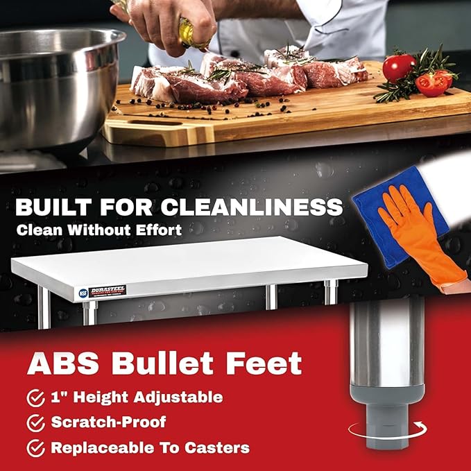 DuraSteel 24x30 Stainless Steel Work Table - NSF Commercial Prep Metal Table - Outdoor Pizza Oven Stand w/Under Shelf - Kitchen Island Laundry Utility Garage Microwave Stand Large Rolling Storage Cart