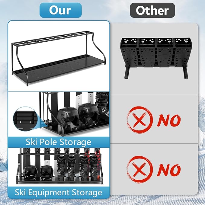 Ski Storage Rack-Holder Garage - Freestanding Ski Equipment Organizer Ski Boot Snowboard Rack Stand Snow Gear Storage