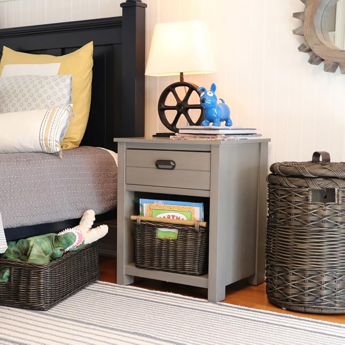 The Basket Lady Deep Pole Handle Wicker Storage Basket, Medium, 13.5 in L x 14 in W x 9 in H, Antique Walnut Brown
