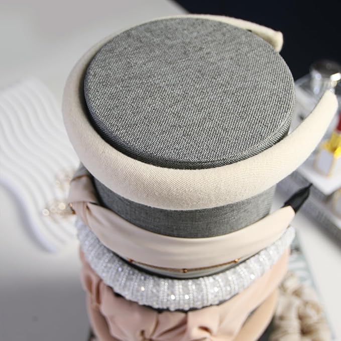 Velvet Headband Holder Organizer, Tower Hair Band Stand Display, Headbands Accessories Jewelry Storage for Girls Bedroom Desk (Gray Linen)