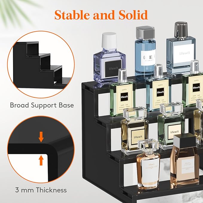 Lifewit Cologne Organizer for Men, 4 Tier Plastic Perfume Stand, Tool-free Assembly, Display Shelf for Fragrance, Aftershave, Skincare, Makeup for Vanity, Bedroom, Bathroom Storage, 9 Inch,2 Pcs