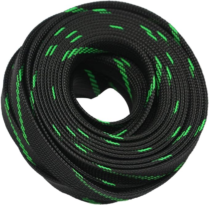 30ft PET Expandable Sleeving Wire Cable Sleeve (1/3", Green&Black)