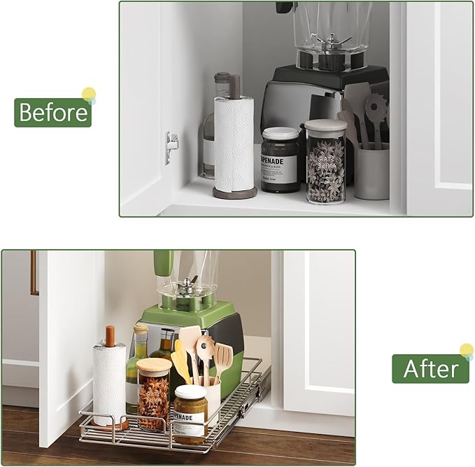 Pull Out Cabinet Organizer 13½" W x 18" D, Heavy Duty Cabinet Pull Out Shelves, Slide Out Drawers Organization for Kitchen Cabinets Bathroom