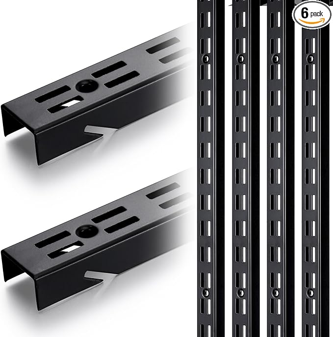 6 Pcs 47.5 Inches Shelf Rails Bracket Track Upright Closet System Hardware Adjustable Wall Standard Shelf Standards for Pantries, Linen Closets, Laundry Rooms, Utility Rooms (Black)