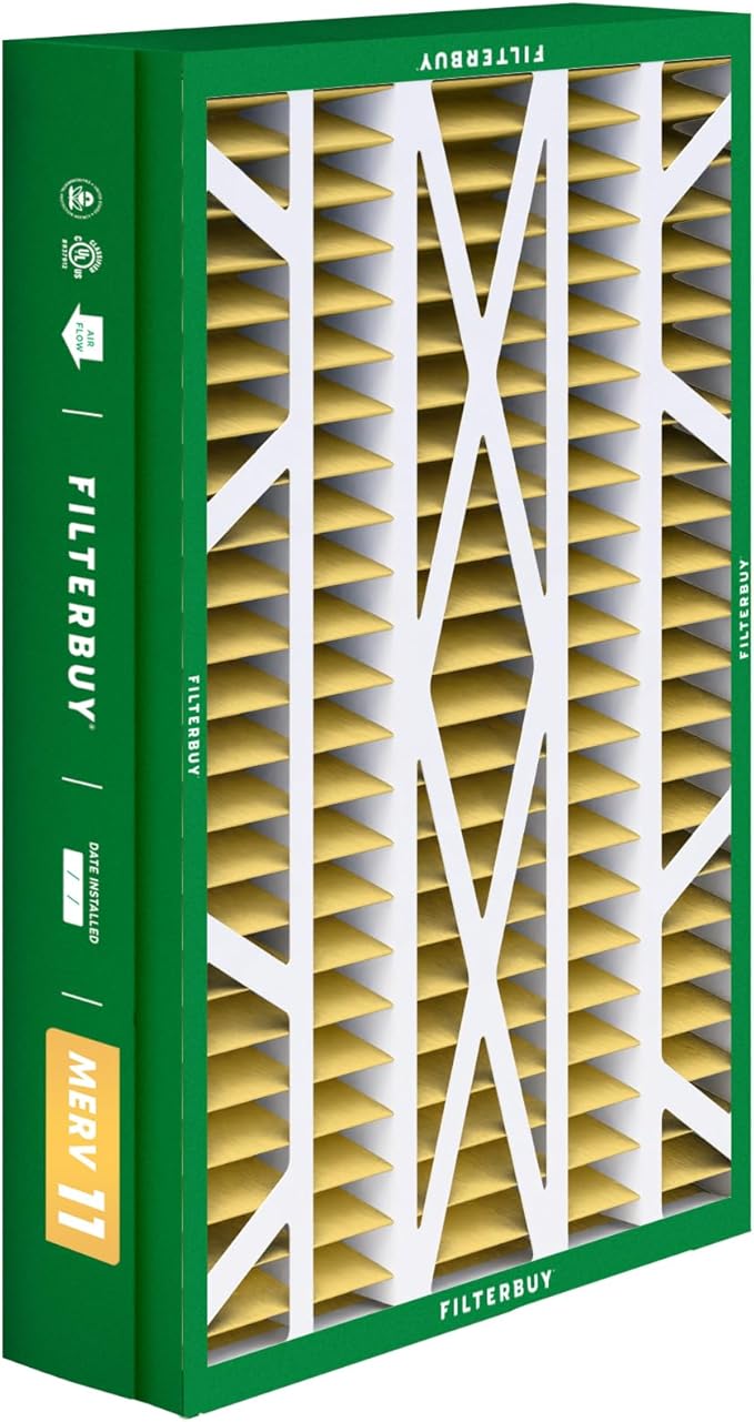 Filterbuy 14.5x27x5 Air Filter MERV 11 Superior Pet & Allergy Defense (4-Pack), Pleated HVAC AC Furnace Filters for Trane, American Standard, Honeywell, and More (Actual Size: 14.06 x 26.13 x 4.97)