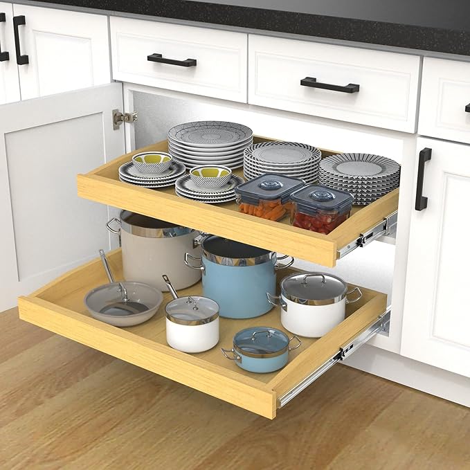 Wooden Pull out Cabinet Organizer 20" W x 21" D x 3.35" H, Heavy Duty Slide Out Drawers Pull-Out Home Organizers for Kitchen Cabinets