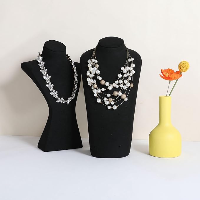 GemeShou Black necklace hanger jewelry organizer, Velvet jewelry stand necklace holder, jewelry mannequin bust for necklaces, Jewelry boutique store photography props【Black-Large height 11.8 inch】