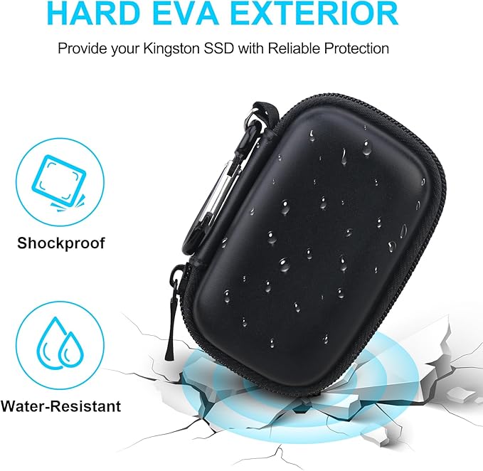 Lacdo Hard Carrying Case for Kingston XS1000 / XS2000 / XS1000R SSD 500GB/1TB/2TB/4TB Portable External Solid State Drive USB 3.2 EVA Shockproof Protective Storage Travel Bag, Black