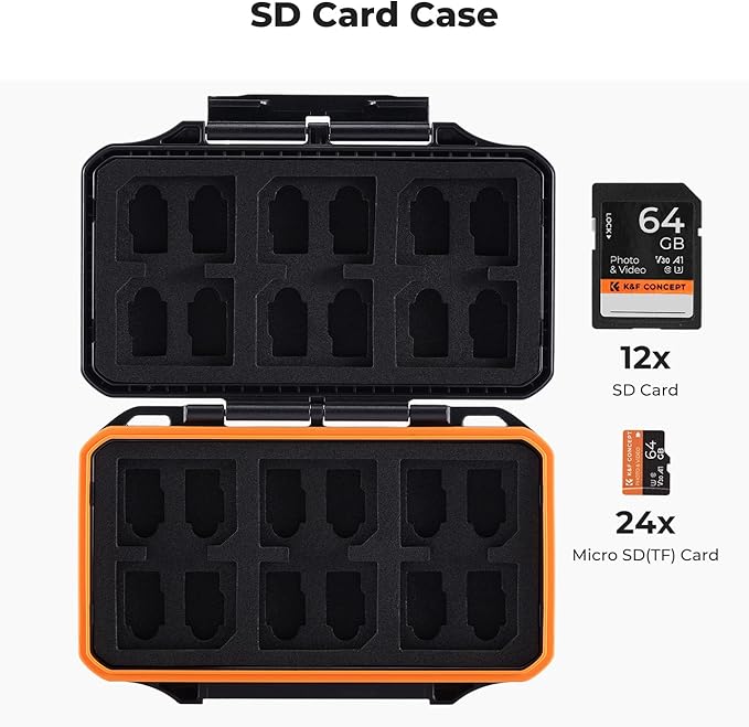 K&F CONCEPT 36 Slots SD Micro SD Memory Card Case, Water-Resistant SD Card Holder, Anti-Shock Card Carrying Storage Box for 24 Micro SD SDXC SDHC TF Cards and 12 SD SDXC SDHC Cards
