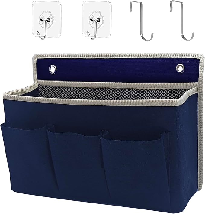Wall Hanging Organizer Bag/Hanging Baskets with Large Mesh Compartment & 3 Pockets，Over the Door Hanging Organizer Space Saving Storage for Bedroom,RV Camper, Closet (Navy Blue -1 Pack)