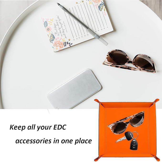 siduater Valet Tray Desktop Storage Organizer – Vegan Leather Catchall Bedside Vanity Tray Nightstand Caddy Holder for Remote Controller, Watch, Keys, Phone, Wallet, Coin, Jewelry, Stone Gray