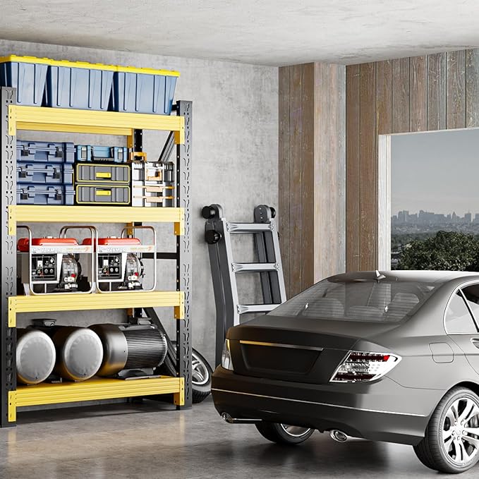 32" W Garage Shelving,4-Tier Heavy Duty Storage Shelves Unit with Adjustable Metal Shelf for Warehouse,Basement,Workshop,3000LBS,32" W x 20" D x 63" H,Black&Yellow