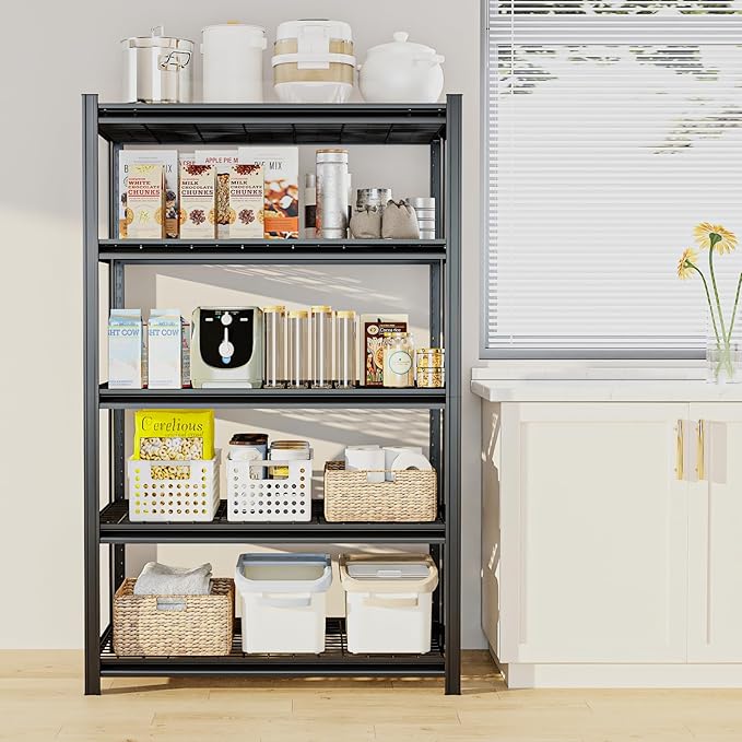 35" W Father&I Industrial Heavy-Dudy Garage Shelving Units/Systems: Metal 5-T Storage Shelves Adjustable for Basement/Closet/Tote/Kitchen/Pantry Organization, 72" H*35" W *15.7" D, Black