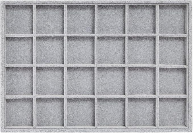 Juvale 2 Pack Velvet Jewelry Organizer Tray for Earrings, Stackable 24 Grid Storage for Rings (Gray, 14x10 in)