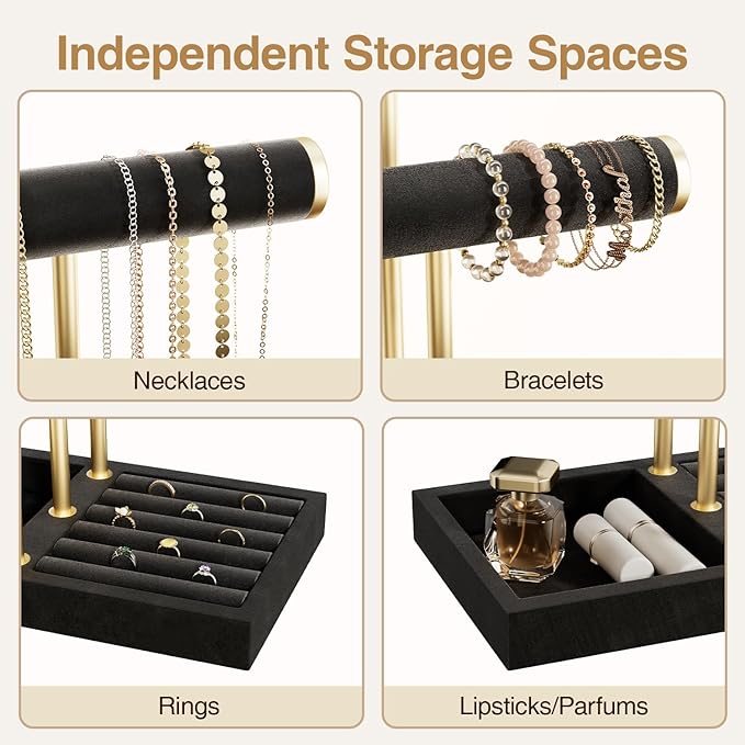 3 Tier Bracelet Holder Display - Detachable T Bar Black Velvet Bracelet Holder, Jewelry Holder Organizer for Bracelet, Necklace, Watches, Rings