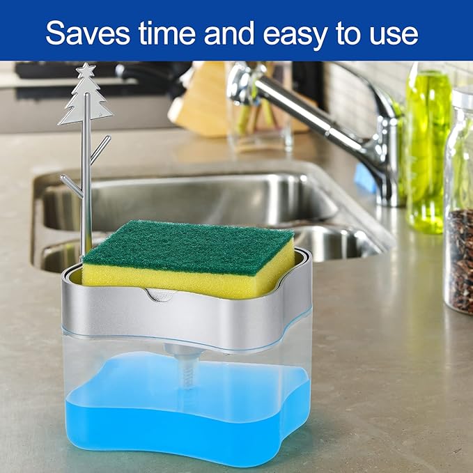 New 2025 Version soap Dispenser with Added Features - Premium Quality Dish Soap Dispenser - Countertop Kitchen Soap Dispenser, Sink Dish Washing 13 Ounces (Sponge Included)