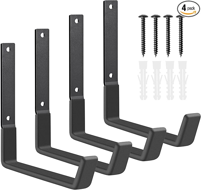 Heavy Duty Utility Hooks, Garage Storage Wall Mount Steel Hooks, Garden Tool Hanger, Garage Organizer for Tool, Ladder, Folding Chair, Hose, Ropes, Bike, etc.(4 Large, 7.7 Inches)