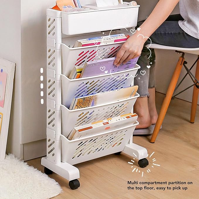 Movable Bookshelf, Portable Bookshelf, Storage Organizer Shelf, Suitable for Use in Study Rooms, Offices, and Living Rooms
