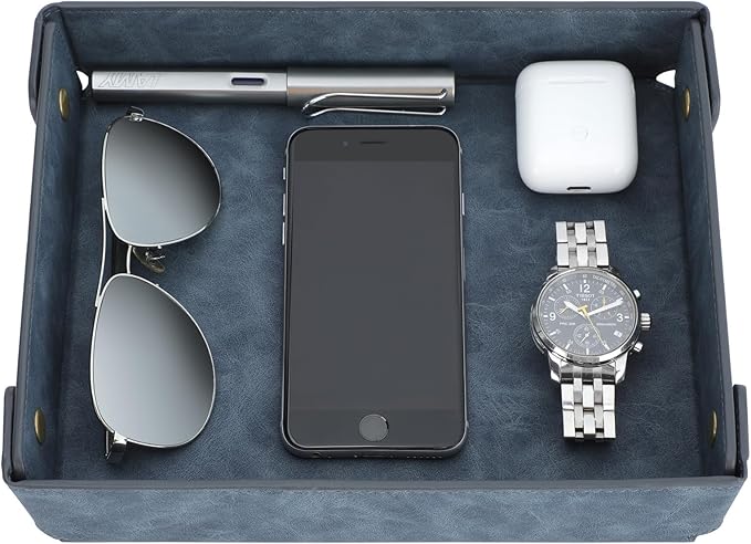 CASIRENA Father's Day Gifts Faux Leather Valet Tray Organizer for Men - Catch-All Tray for Entryway Table Key, Wallet, Watch, Coin Change, Phone, Dresser EDC Dump Jewelry, Bedside Nightstand Desk-top