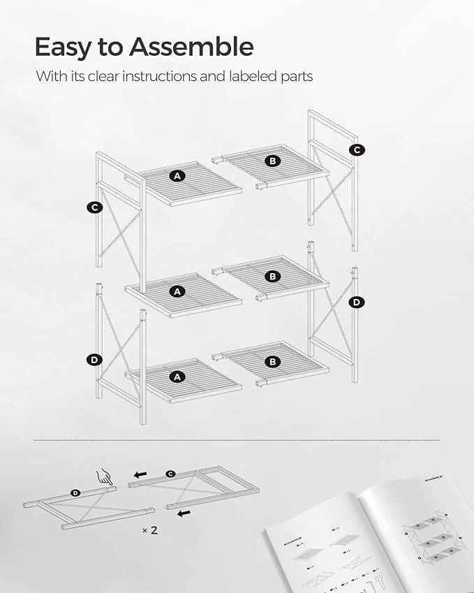 SONGMICS 3-Tier Metal Storage Rack with Wheels, Mesh Shelving Unit with X Side Frames, 31.5-Inch Width, for Entryway, Kitchen, Living Room, Bathroom, Industrial Style, Metallic Gold UBSC183A01