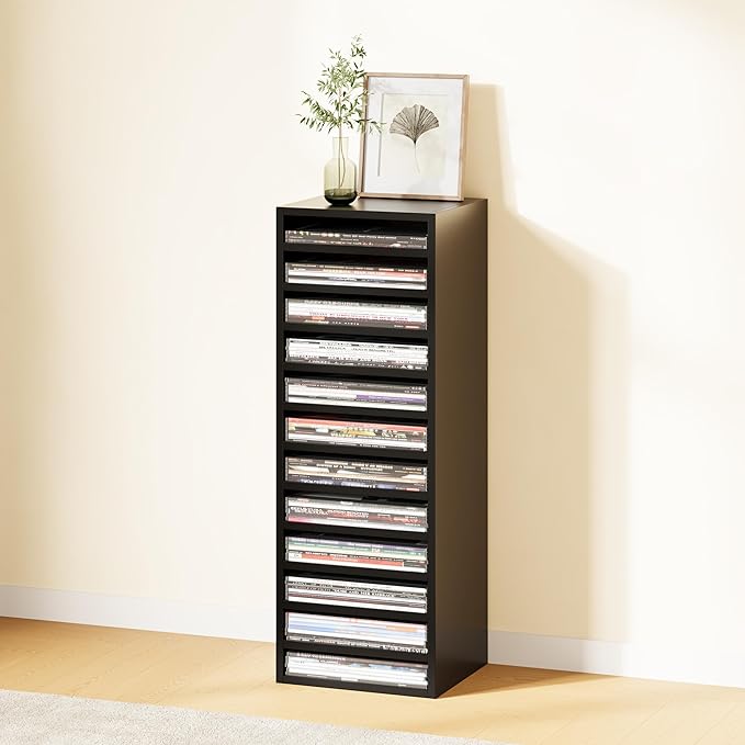 IOTXY DIY Modular Cube Bookcase - CubeXY Customizable Stackable Expandable Basic Shelving Units, 12-Cube Wooden Open Bookshelf with Removable Shelves for Vinyl Record Storage Organizer, Black