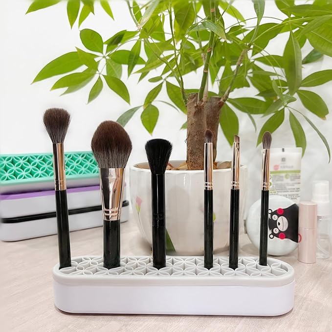 TANG SONG 1 PC Silicone Make up Brush Holder Cosmetic Storage Box Desktop Organizers (Gray)