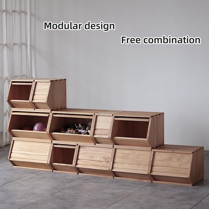 Stackable Solid Wood Storage Chests,Bins with Lids,Modular Wooden Multi-use Box,Closet Storage Organizers,Hall Entryway Cabinet,Drawers,Potato,Onion,Bread,Classify by Items,11.75”W(1 Pack)