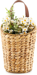 Handwoven Front Door Basket Water Hyacinth Wall Hanging Basket Decorative Boho Mounted Organizer for Dried Flower Plants Storage Basket for Garden, Home, and Farmhouse Décor