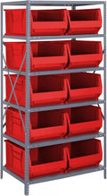 Quantum Storage Systems 2475-954RD Solid Heavy Duty 6 Shelves 10 HULK Red Bins 75" H x 36" W x 24" D