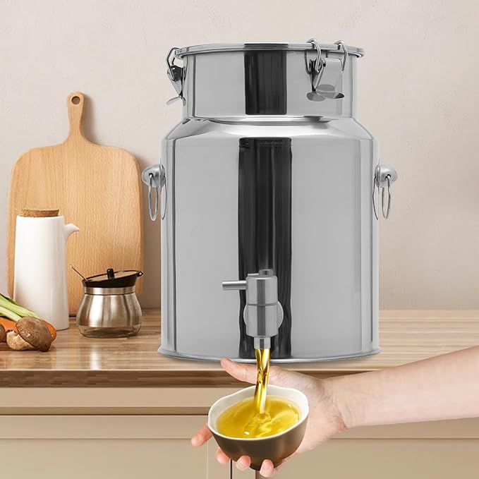 Beverage Dispenser & Stainless Steel Milk Can, 10L/2.64Gal 304 Stainless Steel Drink Dispenser with Spigot and Locking Lid, Multi-Purpose Portable Container for Milk Wine Oil Juice and Party Serving