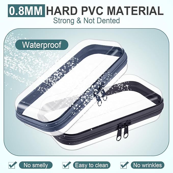 Sanwuta 6 Pcs Clear Hard Zipper Case Hard Plastic Zipper Pouches Transparent Makeup Bag Pencil Pouches for Travel Snacks Christmas Trinket Storage Organizer Box(Blue-green,7.48 x 3.94 x 2 Inch)