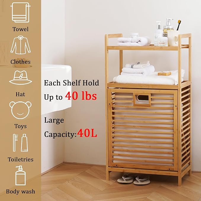 Laundry Hamper with 2-Tier Shelves & Tilt Out Basket, Laundry Baskets Organizer Hampers Bathroom Storage Shelf for Laundry Room, Bathroom, Nursery, Bedroom, Guest Room, Closet (2 Tier - Large)