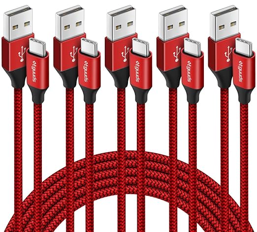 etguuds USB A to USB C Cable 5-Pack (3/3/6/6/10 ft), Fast Charging Type C Charger Cord for iPhone 17 16 15 Pro Max Plus Air, Samsung Galaxy S25 S24 S23 S22 S21 S20 A56 A17 A16, Pixel, Moto G, Red
