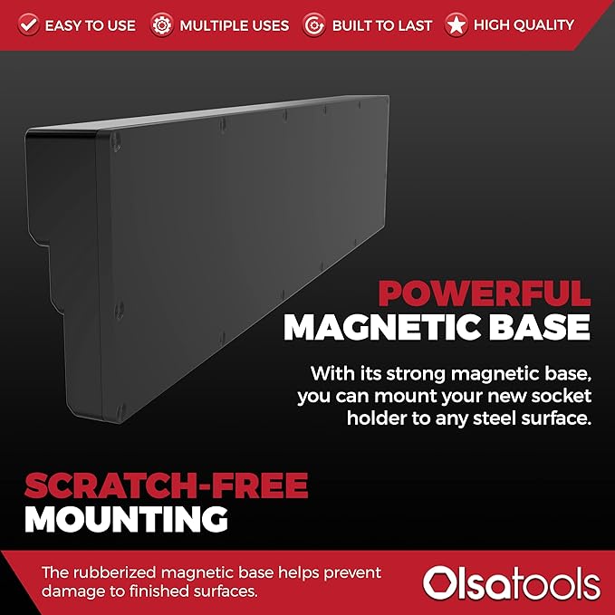 Olsa Tools Magnetic Socket Organizer (1/2-Inch Drive, 3 Row) - Magnetic Tool Organizer & Socket Holder - Tool Box Socket Organizers - Metric Black - Holds 54 Sockets - Professional Grade - Part: 1552