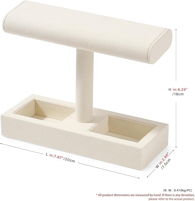 Oirlv Microfiber T-Bar Watch Display Stand Jewelry Display Props Jewelry Organizer Holder for Watch Bracelet Ring Earrings (Creamy-white,Microfiber)