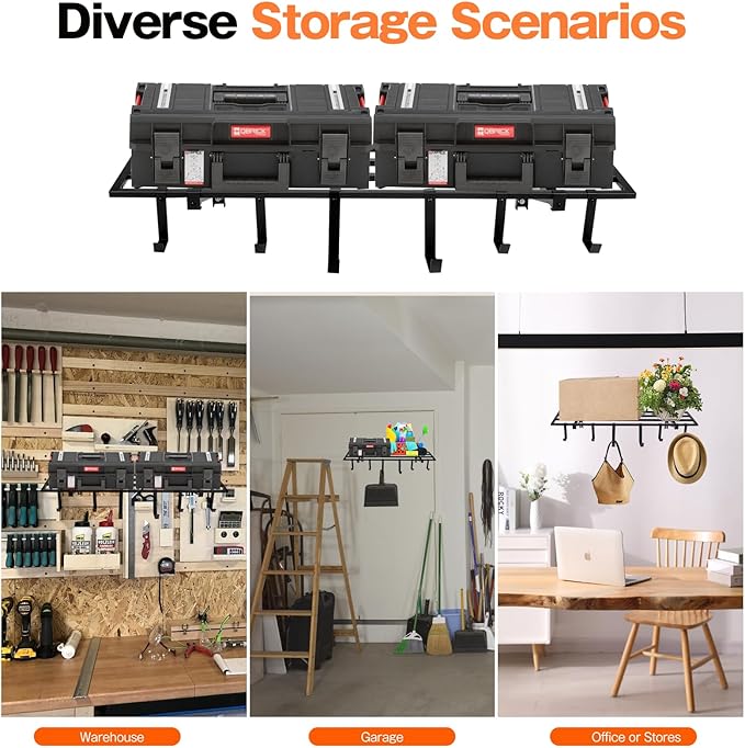 Garage Wall Shelving, 2X4ft Garage Storage Rack,Heavy Duty Wall Mounted Storage Shelf With 12 pc Hooks-Each Loads 260lbs Metal Wall Shelf,Black,2Pack