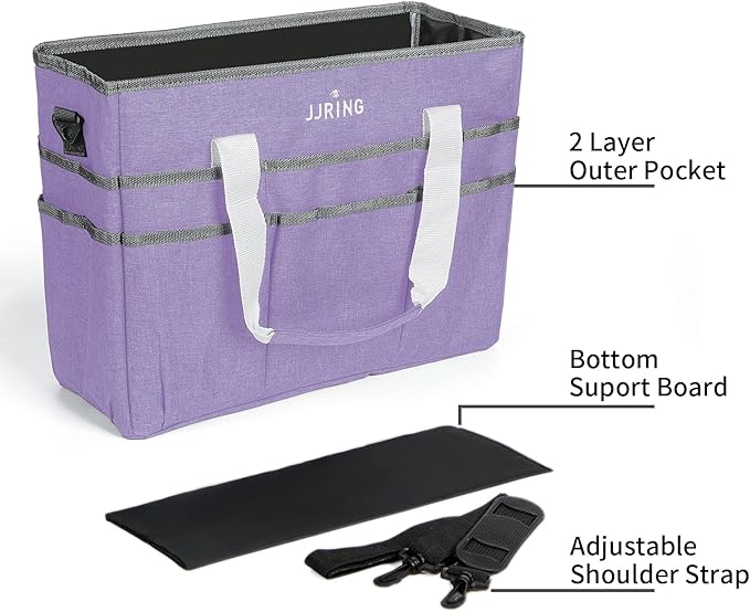 JJRING Craft Organizer Tote Bag, Large Art Storage Caddy with Multiple Pockets, Lilac Sewing Bag for Art, Craft, Scrapbooking, School, Medical, and Office Supplies Storage