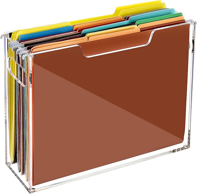 DINGHUO Acrylic Hanging File Organizer Box, File Holder with Handles, Clear File Box for Letter Size/A4 File Folders, Hanging Folder Storage for Desk Home Office School -1 Pack