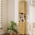 Amazer 70'' Tall Bathroom Storage Cabinet Bamboo, Slim Storage Cabinet with Rattan Door and Adjustable Shelves, Narrow Freestanding Organizer for Living Room, Kitchen, Natural Color