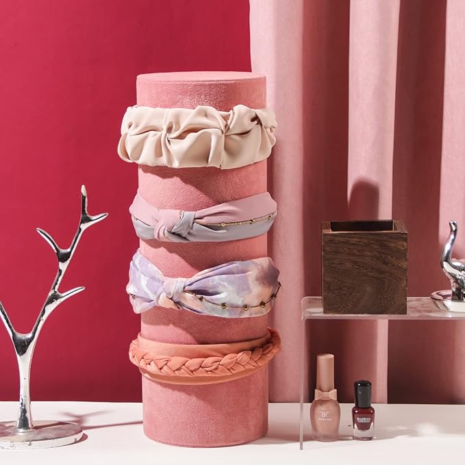 Headband Holder Organizer, Soft Velvet Tower Hairband Stand Display, Vertical Hair Hoop Accessories Jewelry Storage for Women Girls (Peach Velvet)