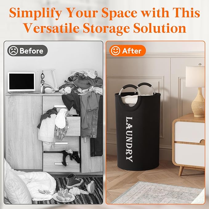 Lifewit 80L 2-Pack Large Laundry Basket, Collapsible Laundry Hamper with Aluminum Handles, Waterproof Freestanding Dirty Clothes Hampers for Laundry Room Bedroom Dorm Bathroom, Black