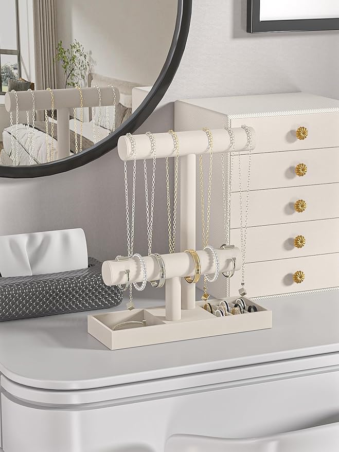 Bracelet and Necklace Holder,Velvet Jewelry Necklace Display Organizer Stand,bracelet Holder for Selling,Bracelet and Necklace Storage Tree (Style 2（Beige）)